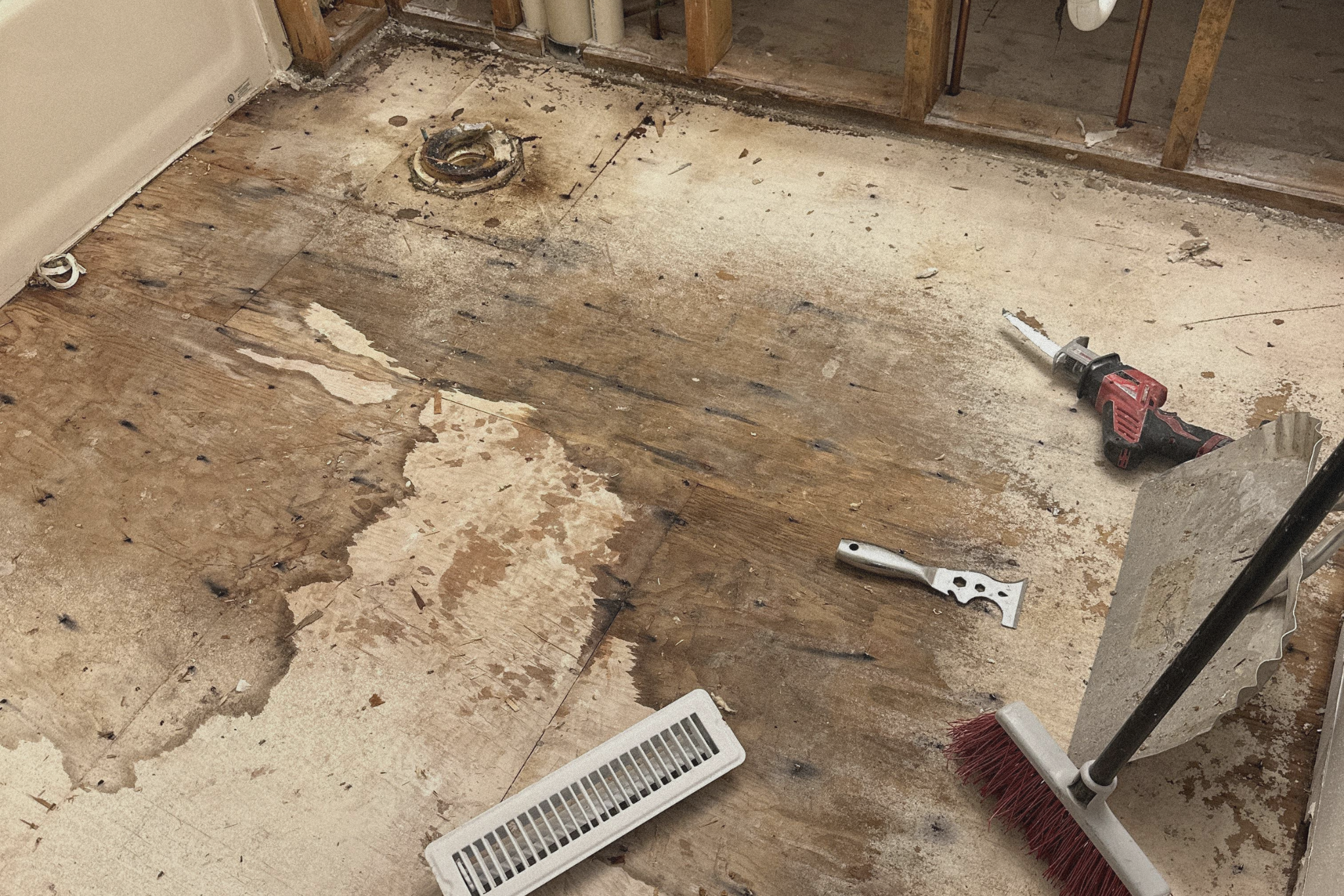 Water Damaged Bathroom Subfloor - Loves Park IL