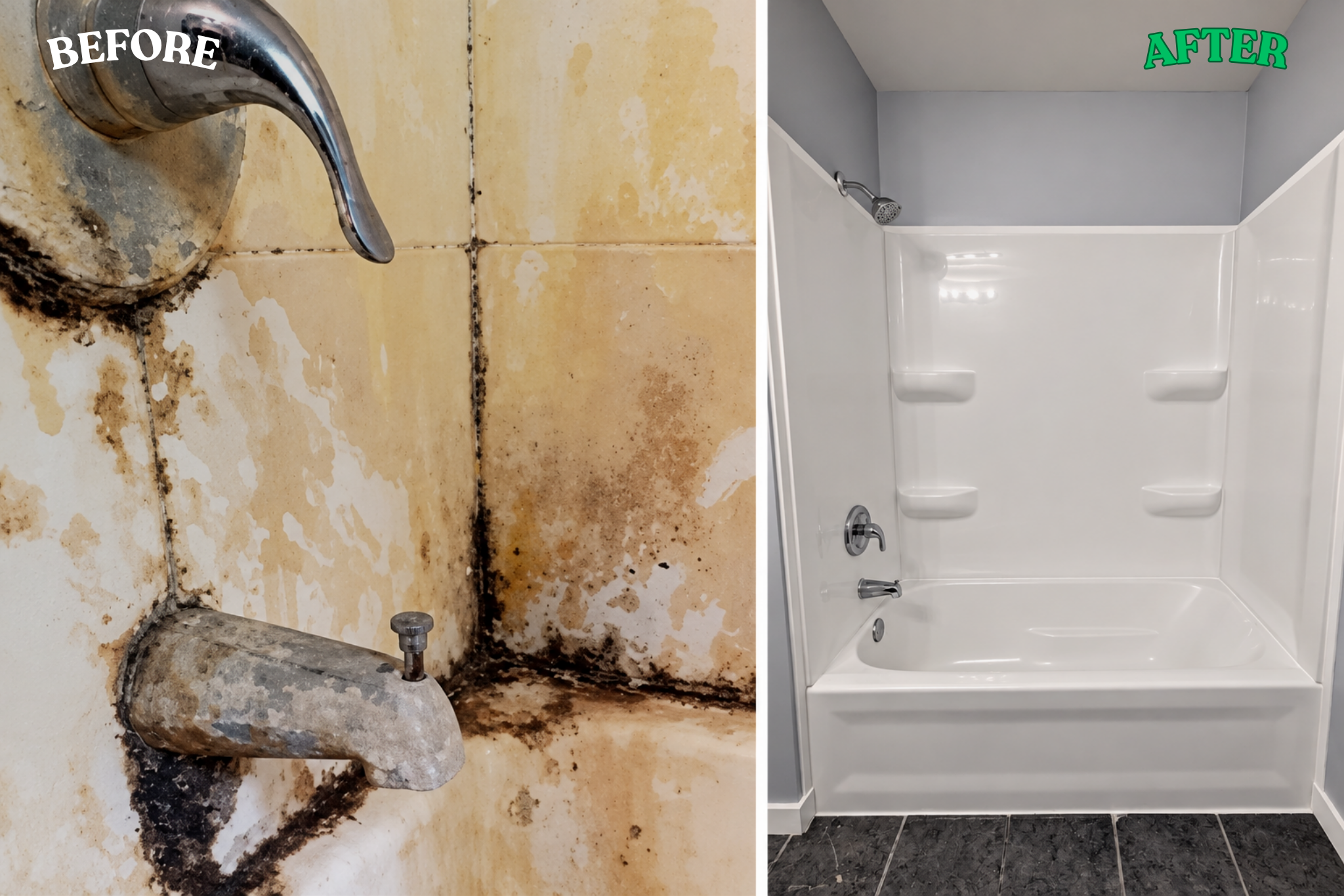 Mold Damage Removal - Bathroom - Before & After - Beloit WI